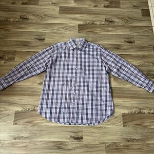 Peter Millar Men's Medium Blue Pink Plaid Long Sleeve Collared Button Up XXL